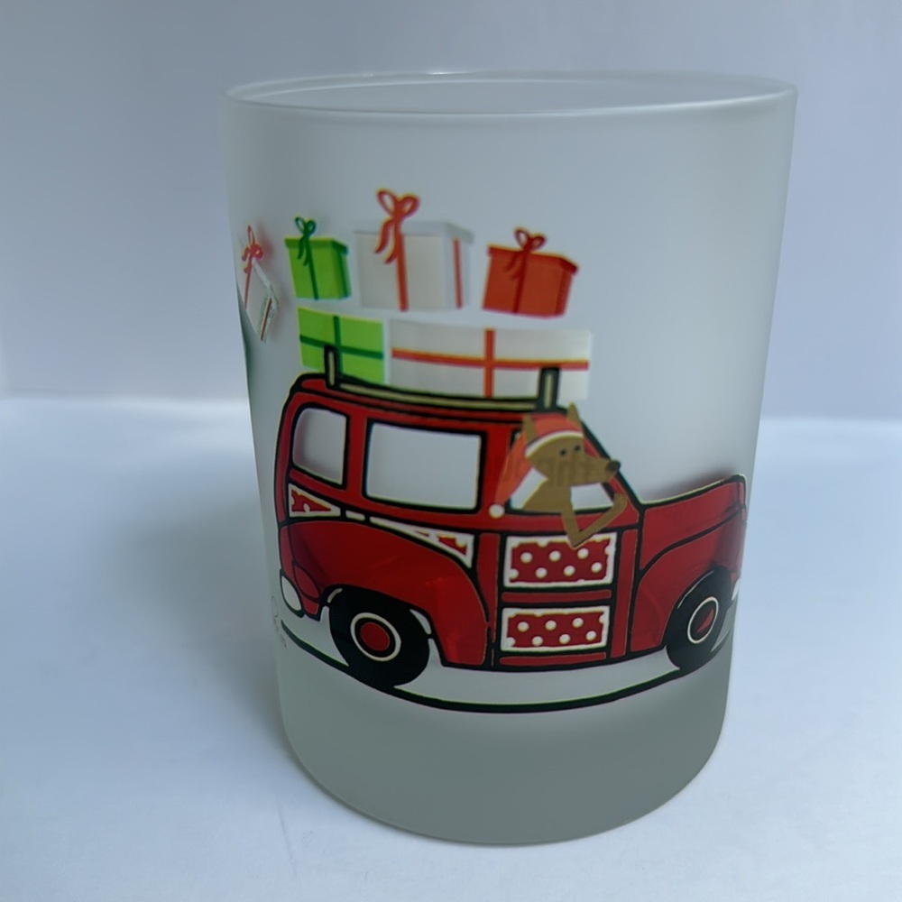 Culver Dashing Through the Snow Frosted 14oz Rocks Glass Christmas Winter Scene